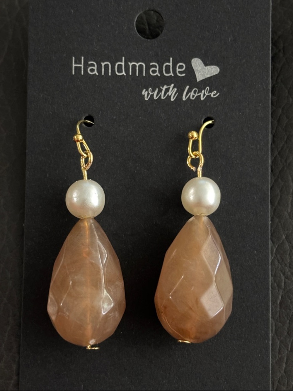 Handmade Gold-Tone Dangle Teardrop Beads and Faux Pearl Accent